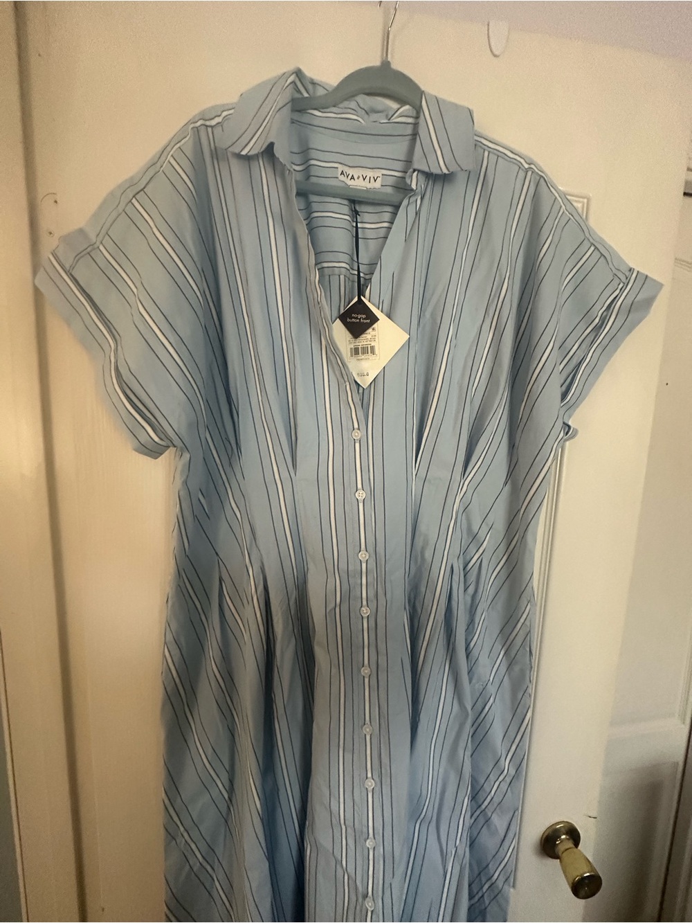 Ava & Viv Blue and White Striped Button-Down Women’s Dress